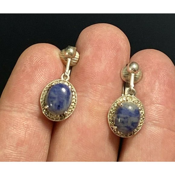 Chuck Clemency STS Clip Earrings 925 CZ Blue White Stone Pronged - Picture 1 of 4